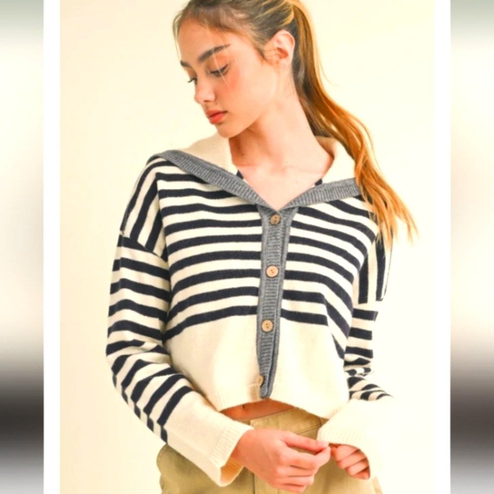 Miou Muse Striped Sailor Collar Sweater Sz Large